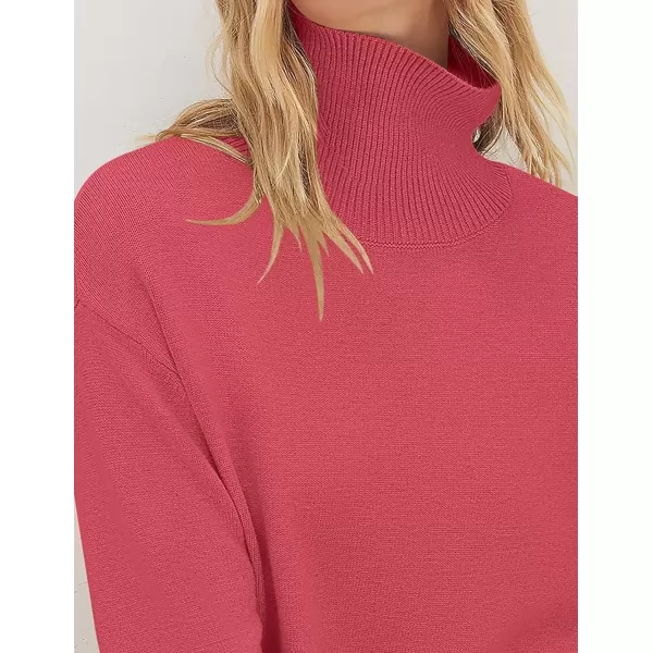 imageZESICA Womens 2024 Winter Sweaters Turtleneck Long Sleeve Oversized Split Hem Knitted Pullover Jumper Sweater TopsCoral