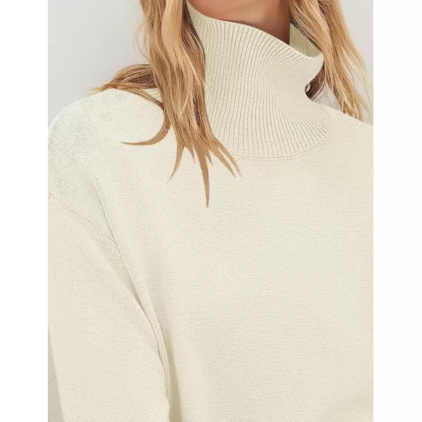 imageZESICA Womens 2024 Winter Sweaters Turtleneck Long Sleeve Oversized Split Hem Knitted Pullover Jumper Sweater TopsCream