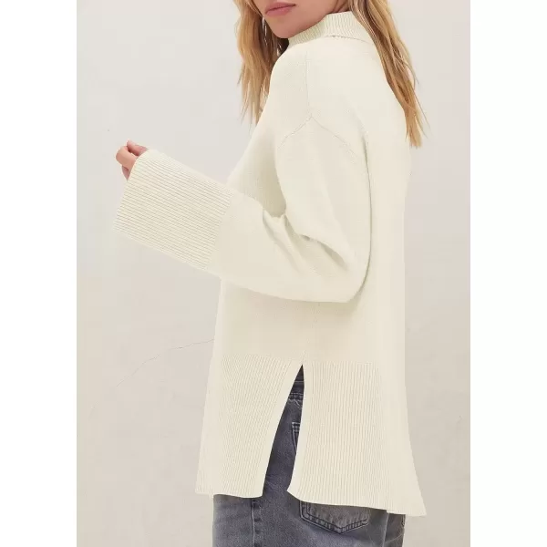 imageZESICA Womens 2024 Winter Sweaters Turtleneck Long Sleeve Oversized Split Hem Knitted Pullover Jumper Sweater TopsCream