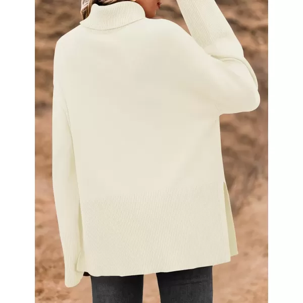 imageZESICA Womens 2024 Winter Sweaters Turtleneck Long Sleeve Oversized Split Hem Knitted Pullover Jumper Sweater TopsCream