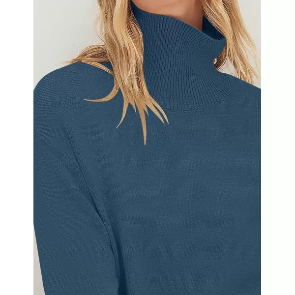 imageZESICA Womens 2024 Winter Sweaters Turtleneck Long Sleeve Oversized Split Hem Knitted Pullover Jumper Sweater TopsDarkblue