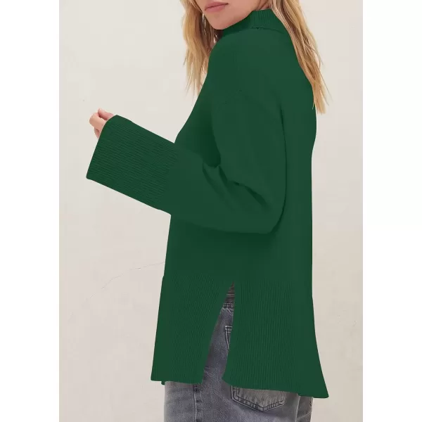 imageZESICA Womens 2024 Winter Sweaters Turtleneck Long Sleeve Oversized Split Hem Knitted Pullover Jumper Sweater TopsDarkgreen