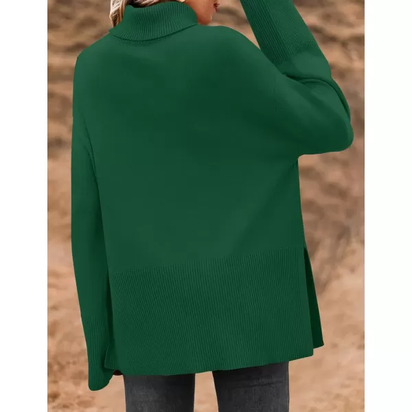 imageZESICA Womens 2024 Winter Sweaters Turtleneck Long Sleeve Oversized Split Hem Knitted Pullover Jumper Sweater TopsDarkgreen