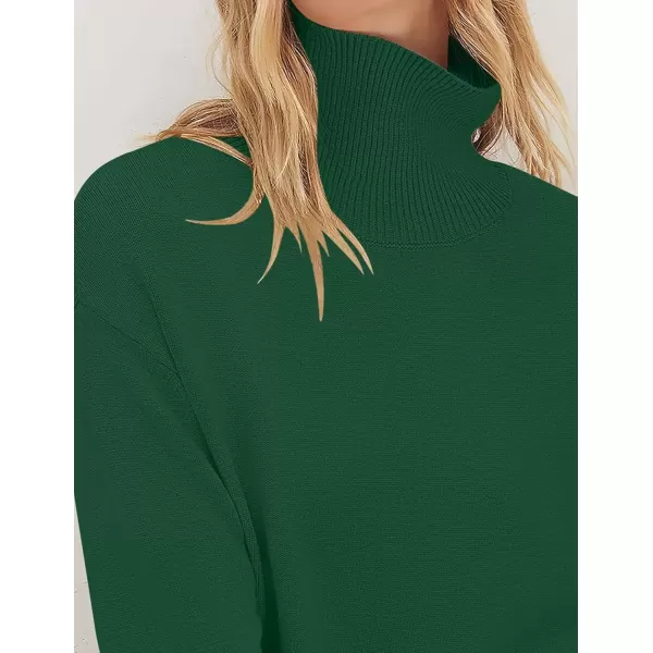 imageZESICA Womens 2024 Winter Sweaters Turtleneck Long Sleeve Oversized Split Hem Knitted Pullover Jumper Sweater TopsDarkgreen