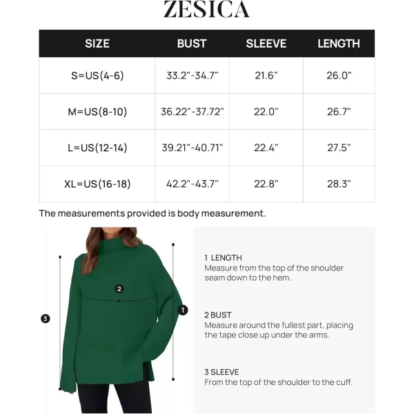 imageZESICA Womens 2024 Winter Sweaters Turtleneck Long Sleeve Oversized Split Hem Knitted Pullover Jumper Sweater TopsDarkgreen