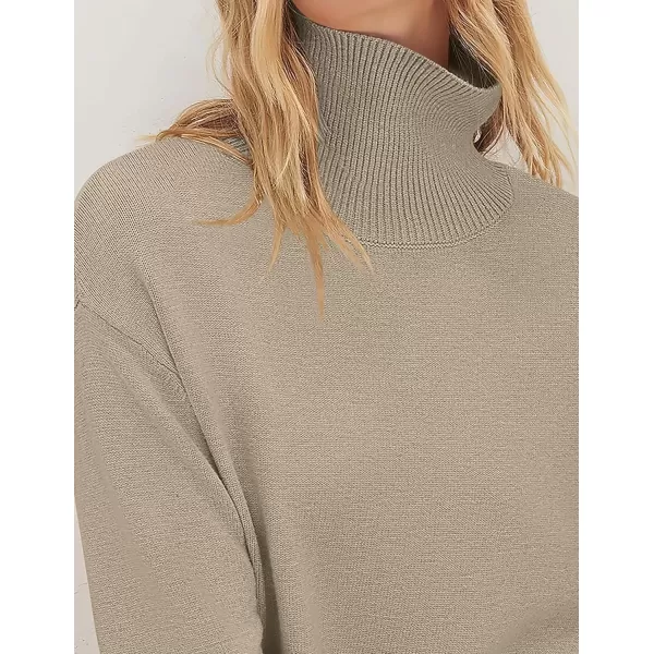 imageZESICA Womens 2024 Winter Sweaters Turtleneck Long Sleeve Oversized Split Hem Knitted Pullover Jumper Sweater TopsOatmeal