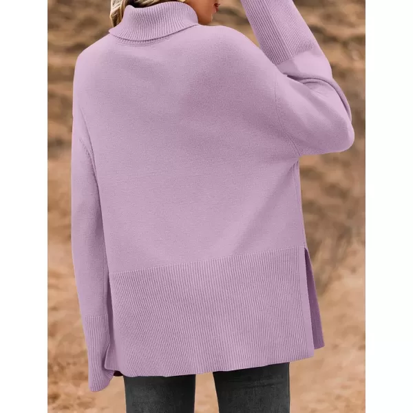 imageZESICA Womens 2024 Winter Sweaters Turtleneck Long Sleeve Oversized Split Hem Knitted Pullover Jumper Sweater TopsPurple