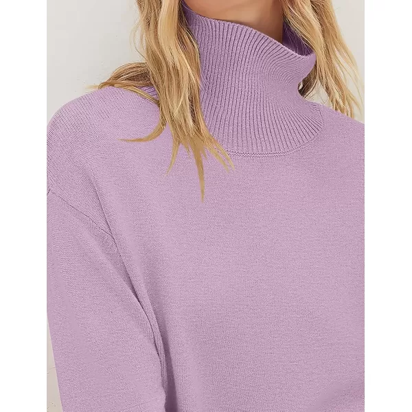 imageZESICA Womens 2024 Winter Sweaters Turtleneck Long Sleeve Oversized Split Hem Knitted Pullover Jumper Sweater TopsPurple