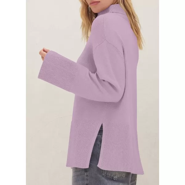 imageZESICA Womens 2024 Winter Sweaters Turtleneck Long Sleeve Oversized Split Hem Knitted Pullover Jumper Sweater TopsPurple