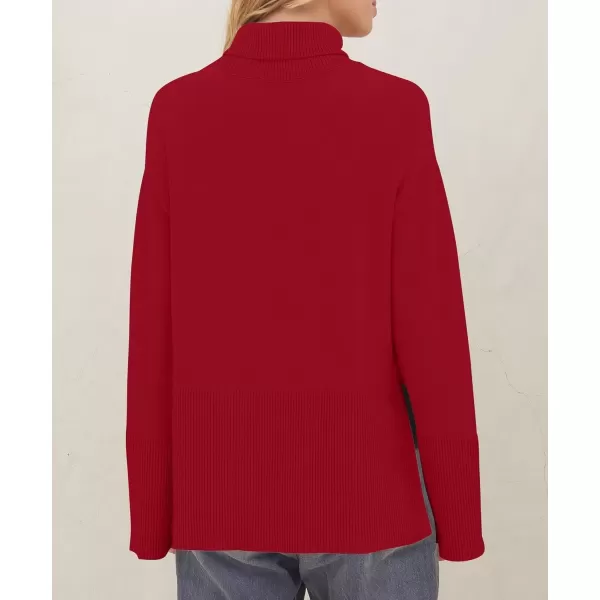 imageZESICA Womens 2024 Winter Sweaters Turtleneck Long Sleeve Oversized Split Hem Knitted Pullover Jumper Sweater TopsRed