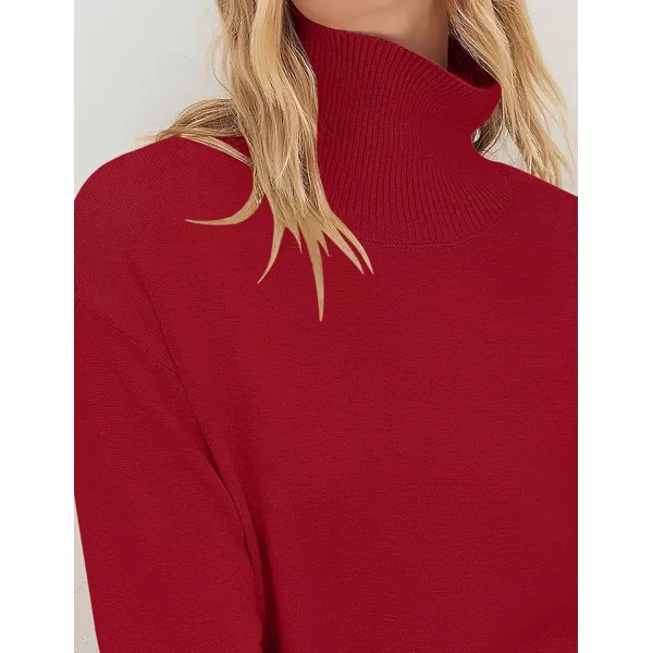 imageZESICA Womens 2024 Winter Sweaters Turtleneck Long Sleeve Oversized Split Hem Knitted Pullover Jumper Sweater TopsRed