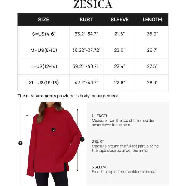 imageZESICA Womens 2024 Winter Sweaters Turtleneck Long Sleeve Oversized Split Hem Knitted Pullover Jumper Sweater TopsRed