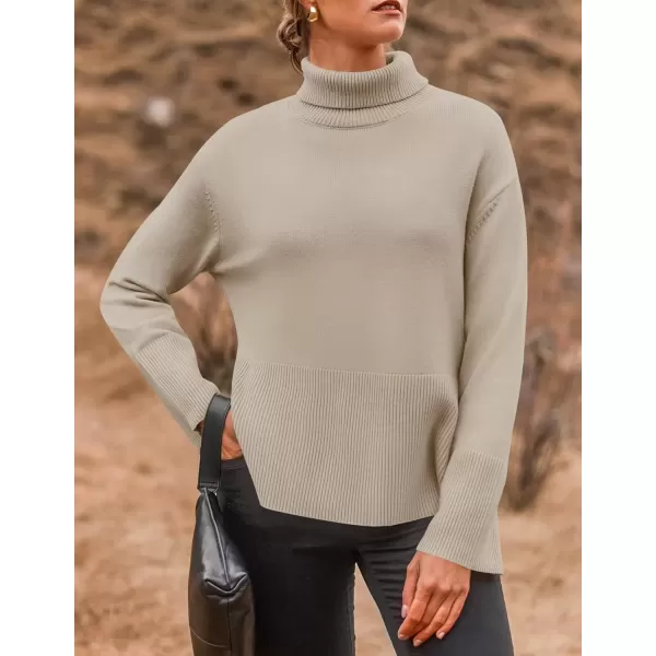 imageZESICA Womens 2024 Winter Sweaters Turtleneck Long Sleeve Oversized Split Hem Knitted Pullover Jumper Sweater TopsSand