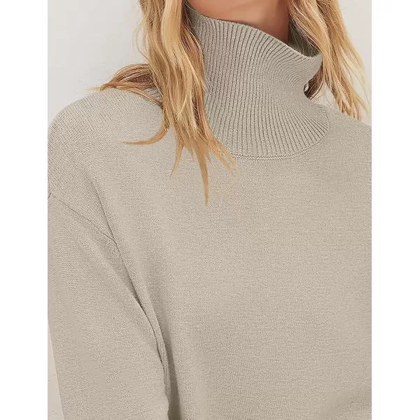 imageZESICA Womens 2024 Winter Sweaters Turtleneck Long Sleeve Oversized Split Hem Knitted Pullover Jumper Sweater TopsSand