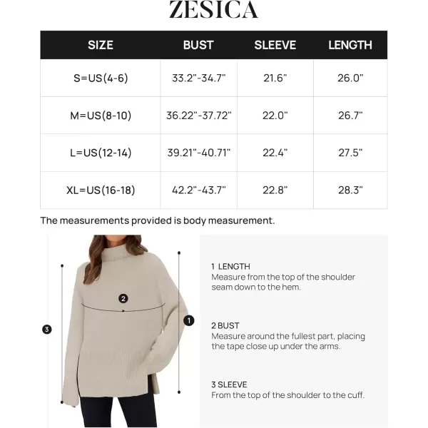 imageZESICA Womens 2024 Winter Sweaters Turtleneck Long Sleeve Oversized Split Hem Knitted Pullover Jumper Sweater TopsSand