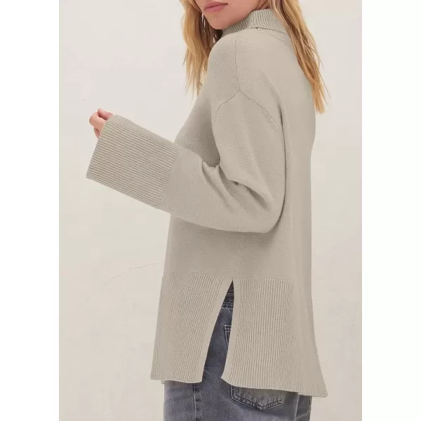 imageZESICA Womens 2024 Winter Sweaters Turtleneck Long Sleeve Oversized Split Hem Knitted Pullover Jumper Sweater TopsSand