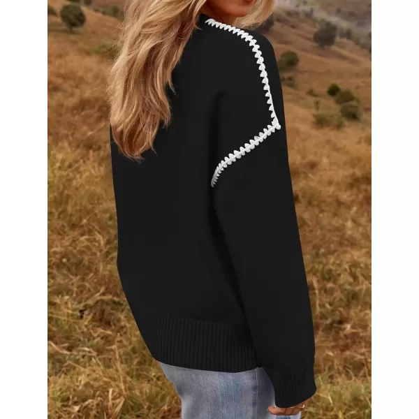 imageZESICA Womens Fall Long Sleeve Oversized Sweaters 2024 Casual Crew Neck Loose Fit Ribbed Knit Color Block Soft Pullover TopsBlack