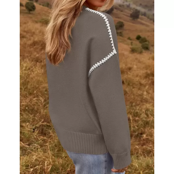 imageZESICA Womens Fall Long Sleeve Oversized Sweaters 2024 Casual Crew Neck Loose Fit Ribbed Knit Color Block Soft Pullover TopsGray Taupe