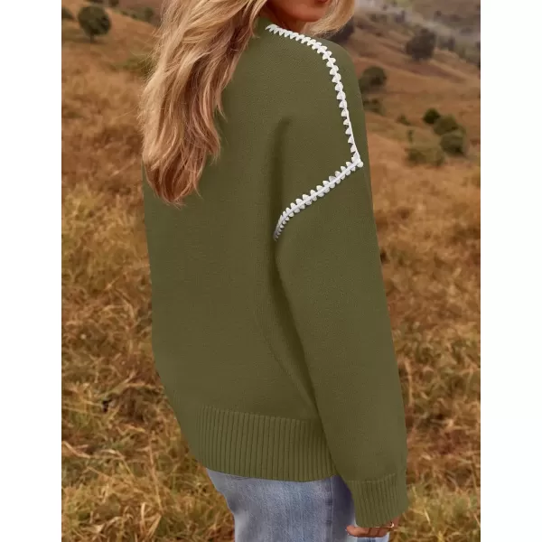 imageZESICA Womens Fall Long Sleeve Oversized Sweaters 2024 Casual Crew Neck Loose Fit Ribbed Knit Color Block Soft Pullover TopsMoss Green