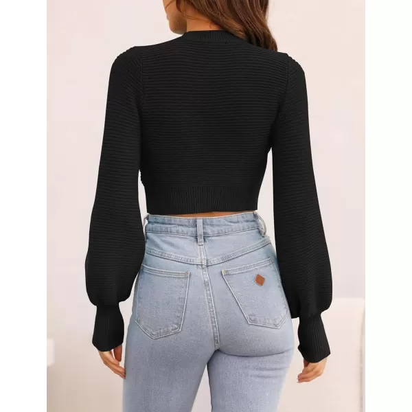 imageZESICA Womens Fall Mock Neck Cropped Sweater 2024 Long Sleeve Soft Ribbed Knit Pullover Jumper TopsBlack