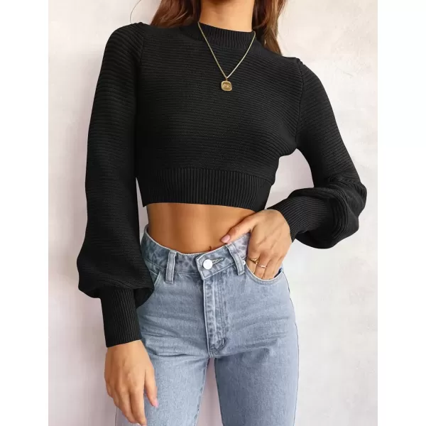 imageZESICA Womens Fall Mock Neck Cropped Sweater 2024 Long Sleeve Soft Ribbed Knit Pullover Jumper TopsBlack