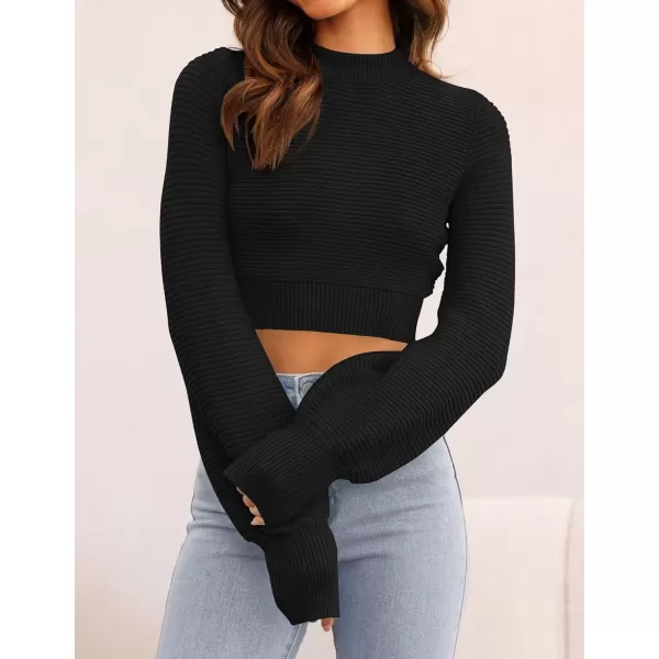 imageZESICA Womens Fall Mock Neck Cropped Sweater 2024 Long Sleeve Soft Ribbed Knit Pullover Jumper TopsBlack