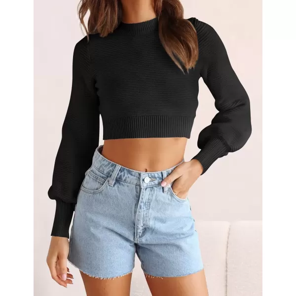 imageZESICA Womens Fall Mock Neck Cropped Sweater 2024 Long Sleeve Soft Ribbed Knit Pullover Jumper TopsBlack
