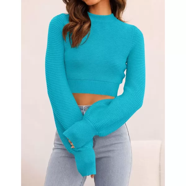 imageZESICA Womens Fall Mock Neck Cropped Sweater 2024 Long Sleeve Soft Ribbed Knit Pullover Jumper TopsCobaltblue