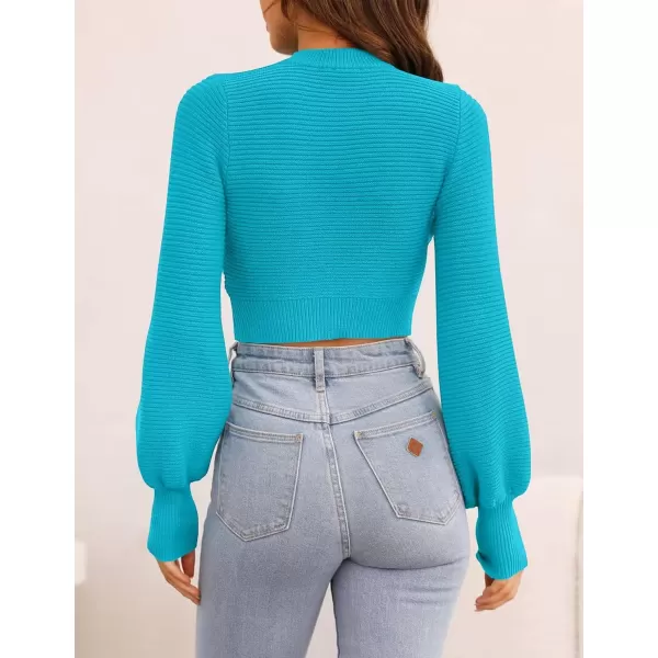 imageZESICA Womens Fall Mock Neck Cropped Sweater 2024 Long Sleeve Soft Ribbed Knit Pullover Jumper TopsCobaltblue