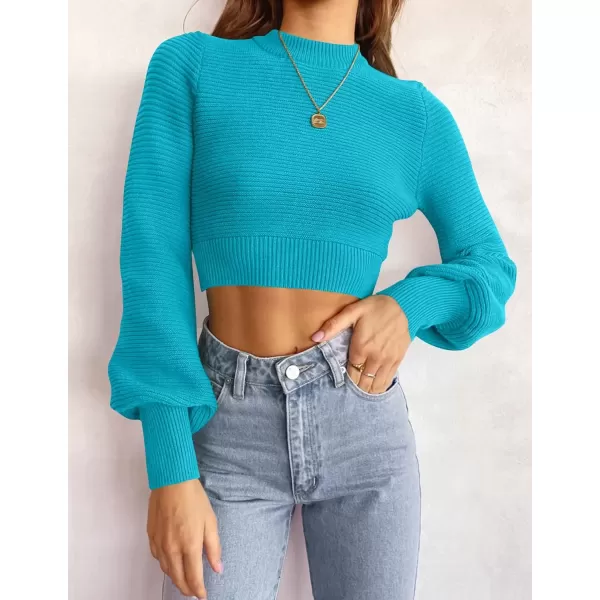 imageZESICA Womens Fall Mock Neck Cropped Sweater 2024 Long Sleeve Soft Ribbed Knit Pullover Jumper TopsCobaltblue
