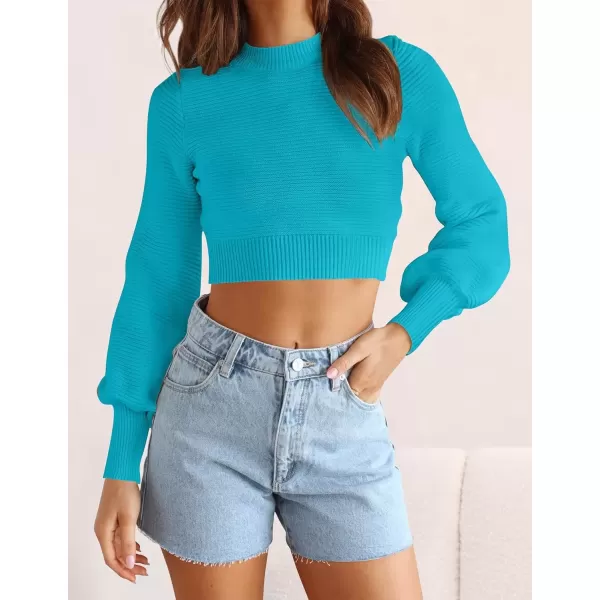 imageZESICA Womens Fall Mock Neck Cropped Sweater 2024 Long Sleeve Soft Ribbed Knit Pullover Jumper TopsCobaltblue