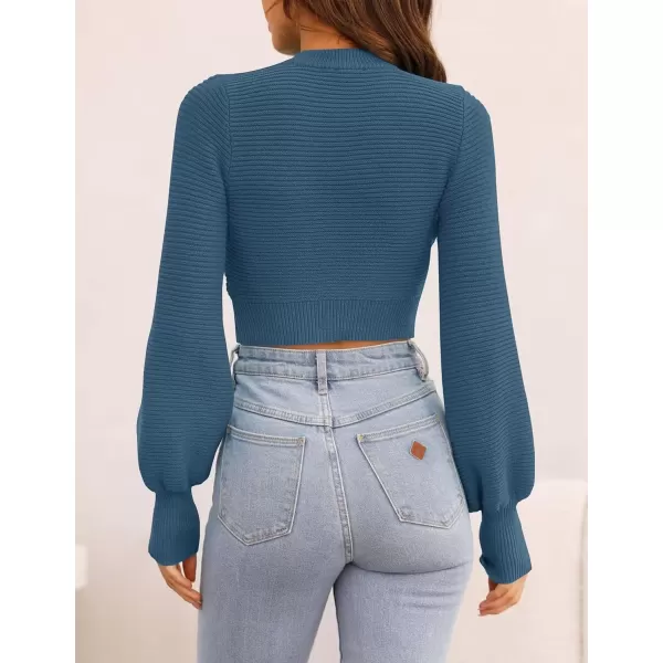 imageZESICA Womens Fall Mock Neck Cropped Sweater 2024 Long Sleeve Soft Ribbed Knit Pullover Jumper TopsDarkblue