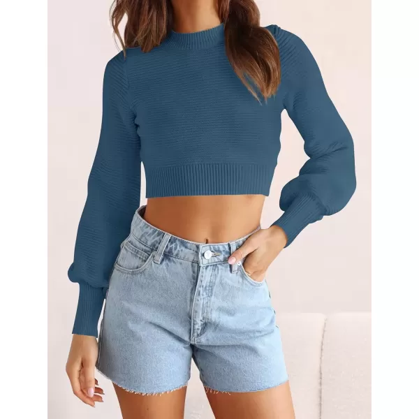 imageZESICA Womens Fall Mock Neck Cropped Sweater 2024 Long Sleeve Soft Ribbed Knit Pullover Jumper TopsDarkblue