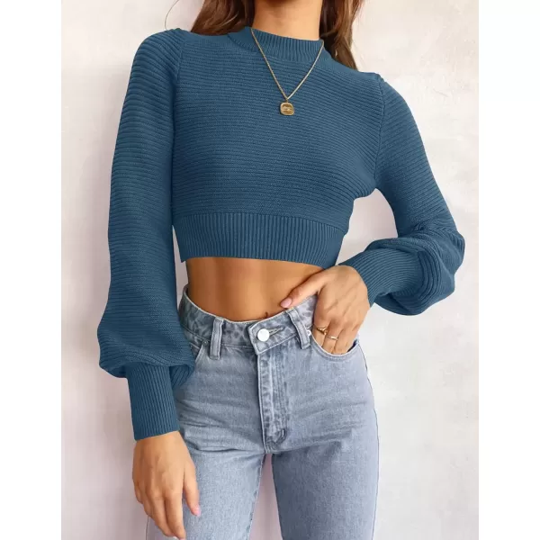imageZESICA Womens Fall Mock Neck Cropped Sweater 2024 Long Sleeve Soft Ribbed Knit Pullover Jumper TopsDarkblue