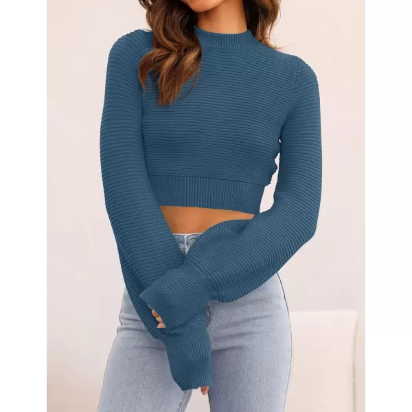 imageZESICA Womens Fall Mock Neck Cropped Sweater 2024 Long Sleeve Soft Ribbed Knit Pullover Jumper TopsDarkblue