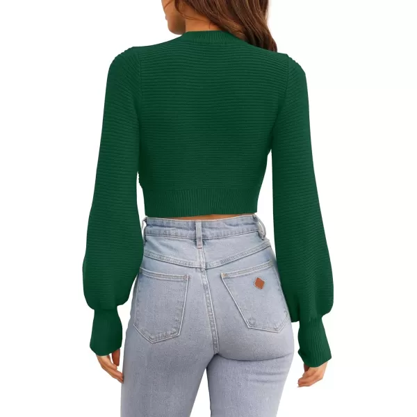 imageZESICA Womens Fall Mock Neck Cropped Sweater 2024 Long Sleeve Soft Ribbed Knit Pullover Jumper TopsDarkgreen