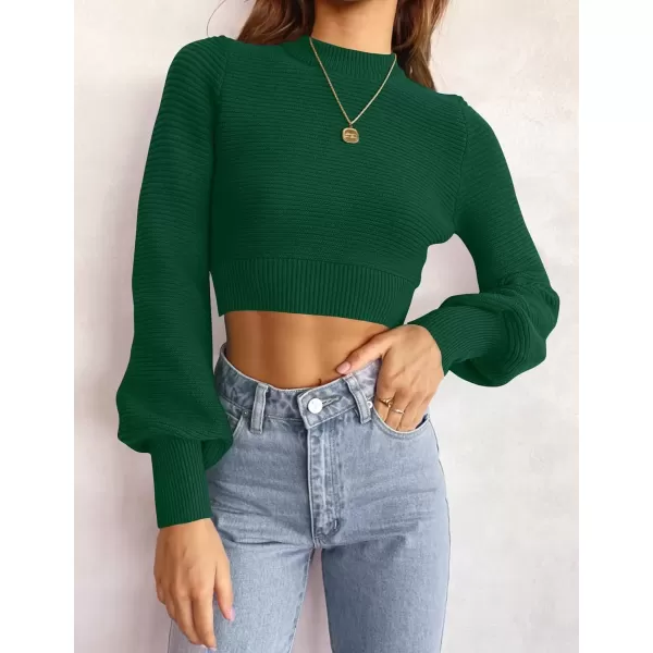 imageZESICA Womens Fall Mock Neck Cropped Sweater 2024 Long Sleeve Soft Ribbed Knit Pullover Jumper TopsDarkgreen