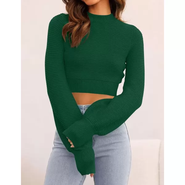 imageZESICA Womens Fall Mock Neck Cropped Sweater 2024 Long Sleeve Soft Ribbed Knit Pullover Jumper TopsDarkgreen