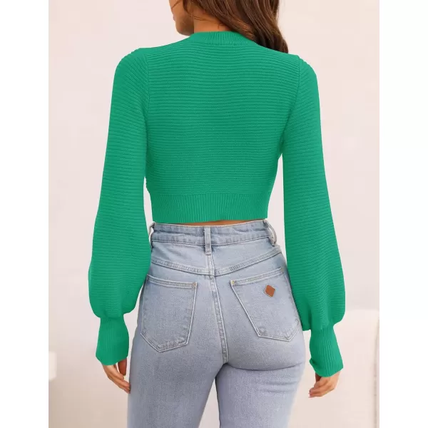 imageZESICA Womens Fall Mock Neck Cropped Sweater 2024 Long Sleeve Soft Ribbed Knit Pullover Jumper TopsGreen