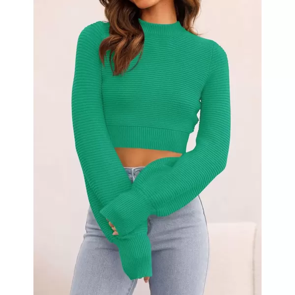 imageZESICA Womens Fall Mock Neck Cropped Sweater 2024 Long Sleeve Soft Ribbed Knit Pullover Jumper TopsGreen