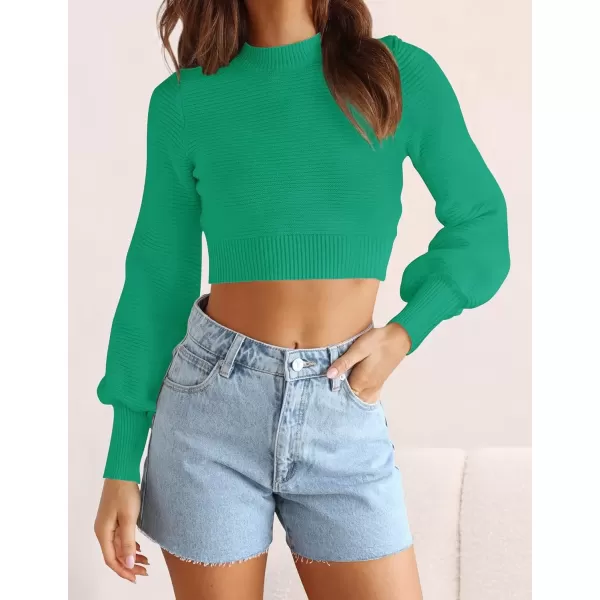 imageZESICA Womens Fall Mock Neck Cropped Sweater 2024 Long Sleeve Soft Ribbed Knit Pullover Jumper TopsGreen