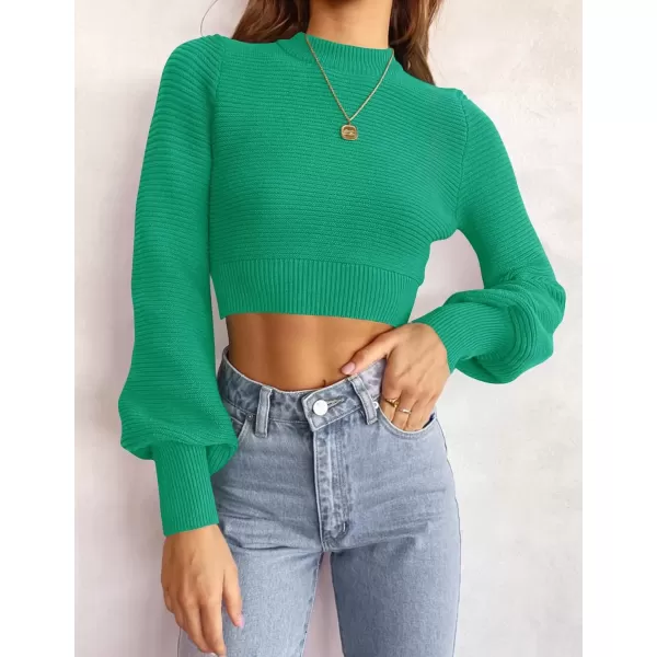 imageZESICA Womens Fall Mock Neck Cropped Sweater 2024 Long Sleeve Soft Ribbed Knit Pullover Jumper TopsGreen