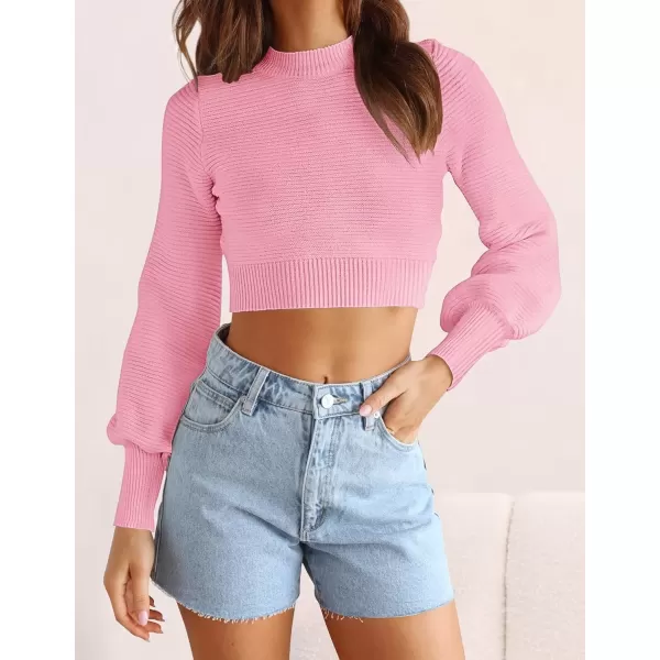 imageZESICA Womens Fall Mock Neck Cropped Sweater 2024 Long Sleeve Soft Ribbed Knit Pullover Jumper TopsHotpink