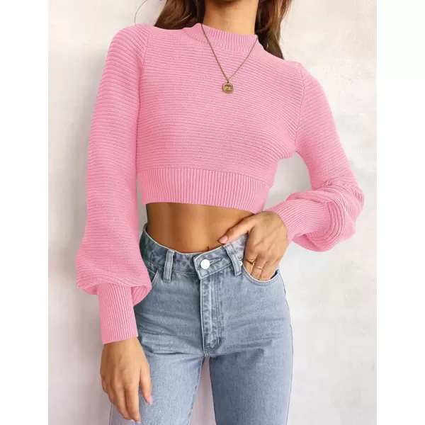 imageZESICA Womens Fall Mock Neck Cropped Sweater 2024 Long Sleeve Soft Ribbed Knit Pullover Jumper TopsHotpink