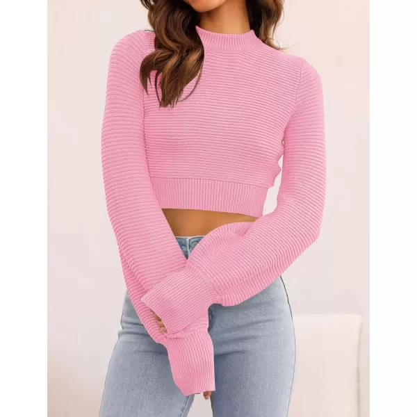imageZESICA Womens Fall Mock Neck Cropped Sweater 2024 Long Sleeve Soft Ribbed Knit Pullover Jumper TopsHotpink