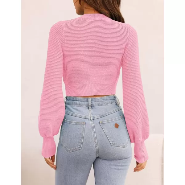 imageZESICA Womens Fall Mock Neck Cropped Sweater 2024 Long Sleeve Soft Ribbed Knit Pullover Jumper TopsHotpink