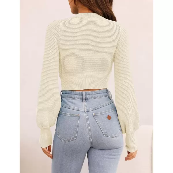 imageZESICA Womens Fall Mock Neck Cropped Sweater 2024 Long Sleeve Soft Ribbed Knit Pullover Jumper TopsIvory