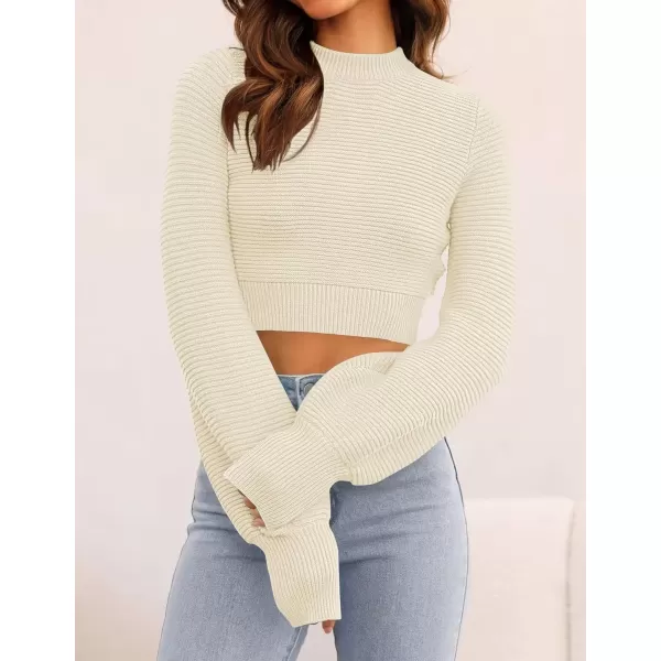 imageZESICA Womens Fall Mock Neck Cropped Sweater 2024 Long Sleeve Soft Ribbed Knit Pullover Jumper TopsIvory