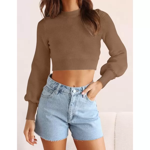 imageZESICA Womens Fall Mock Neck Cropped Sweater 2024 Long Sleeve Soft Ribbed Knit Pullover Jumper TopsKhaki
