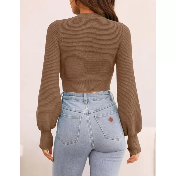 imageZESICA Womens Fall Mock Neck Cropped Sweater 2024 Long Sleeve Soft Ribbed Knit Pullover Jumper TopsKhaki